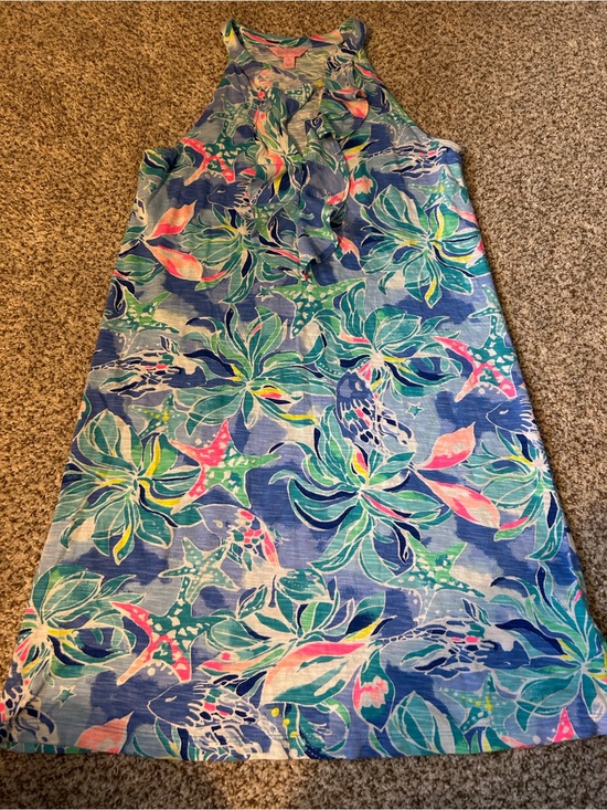 Lilly Pulitzer Dresses & Skirts - Lilly Pulitzer Blue Multicolor Tropical Print Sleeveless Shift Dress NEVER WORN